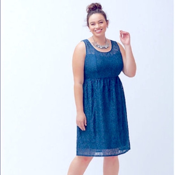 Lane Bryant Illusion Lace Fit & Flare Dress Blue